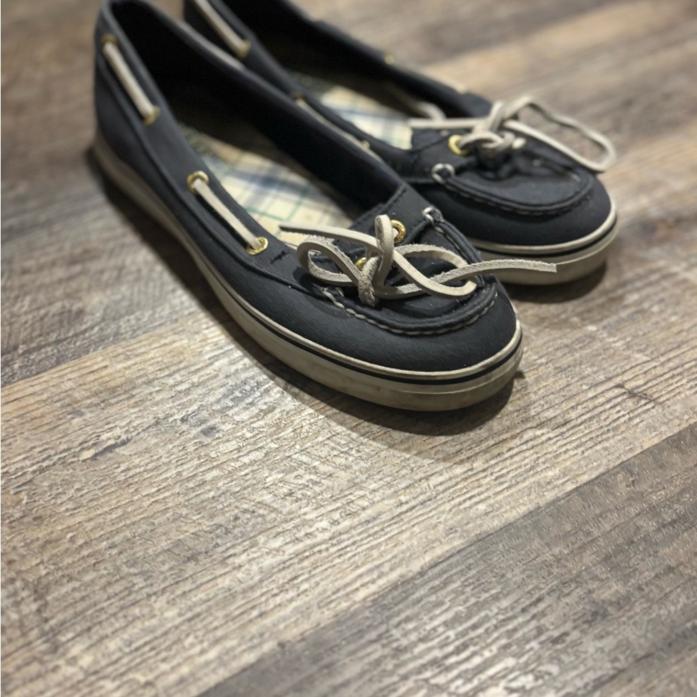 Sperry Navy Blue Loafers with Cream Accents